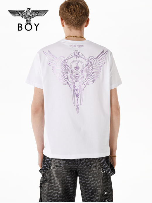 BOYLONDON短袖T恤情侣款22春夏新品烫资金老鹰LOGO印花上衣B221N0104001 商品图1