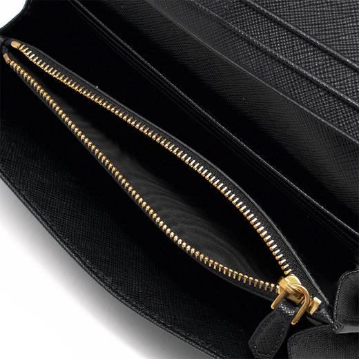PRADA 普拉达 女士大号 Saffiano 十字纹皮革珐琅金属三角徽标票夹钱包 黑色 1MH132 QHH F0002 商品图2