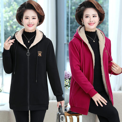MQ-1238-651 外套女秋冬洋气中年女装加绒加厚秋装短款上衣中老年连帽卫衣 商品图2