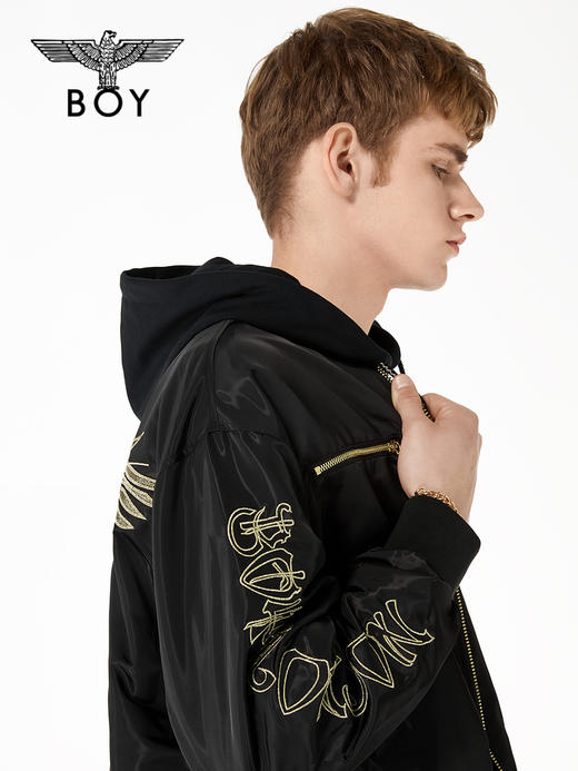BOYLONDON短外套男女同款22春夏新品金色LOGO字母绣花夹克B221N2301802 商品图2