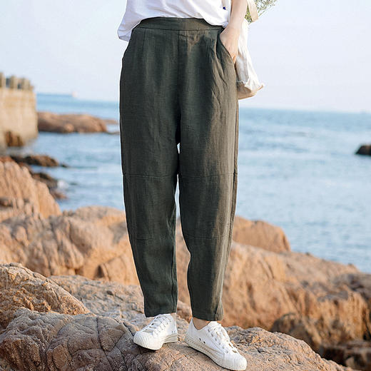 【鹿与安迪】春夏修身显瘦亚麻韩版萝卜裤3763 商品图0