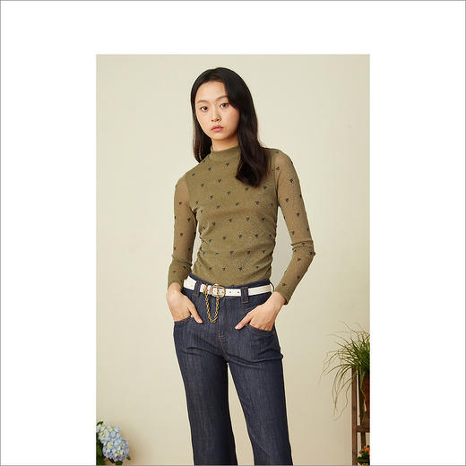 YINER音儿2022春季新款亮丝拼接字母绣花针织衫8c32160060 商品图0