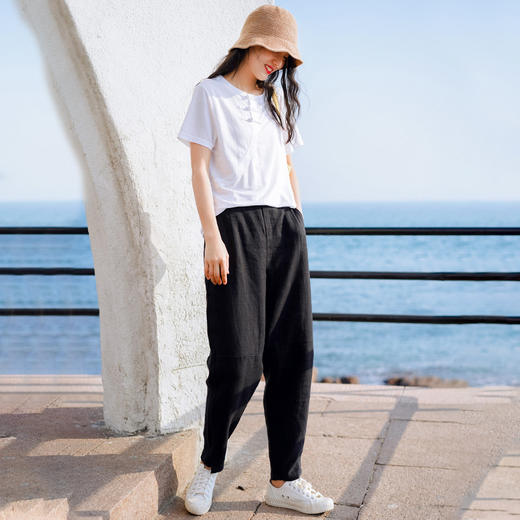 【鹿与安迪】春夏修身显瘦亚麻韩版萝卜裤3763 商品图2