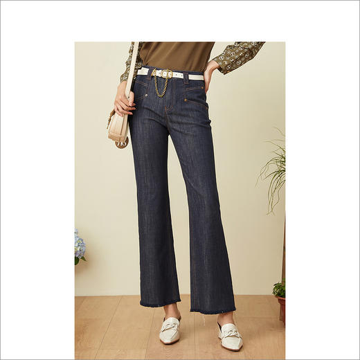 YINER音儿2022春季新款贴布毛边微喇牛仔裤8c32120310 商品图0