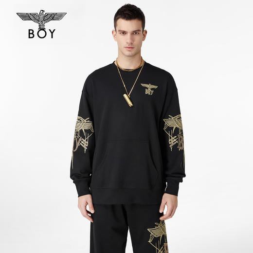 BOYLONDON套头卫衣情侣款22春夏新品前插口袋翅膀绣花长袖B221NO300002 商品图0