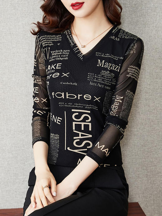 MZ800506 字母网纱春款打底衫女长袖2022年春秋时尚百搭纱衣t恤上衣 商品图3