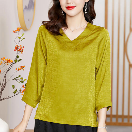 2022春夏新款V领宽松套头大码纯色中袖打底衫上衣纯色T恤  KQL2253 商品图4