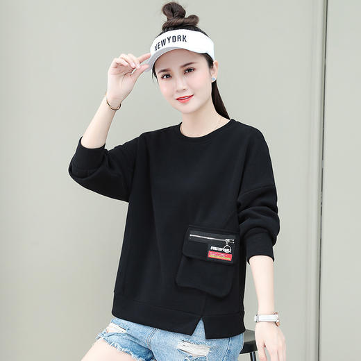 卫衣女2022年春秋时尚短款侧边开叉上衣超宽松气质减龄外套 QB-NSF9689 商品图3