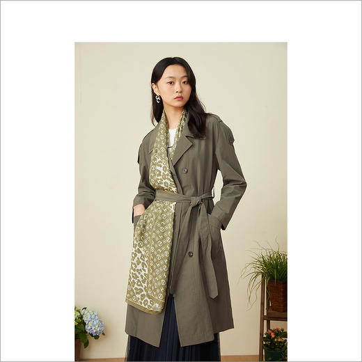 YINER音儿022春季新款军绿系带高腰显瘦气质中长款风衣8c32107050 商品图1