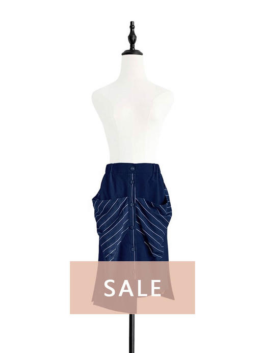 TYNVIE 大插袋高低裙摆半身裙 - 藏青色 商品图0