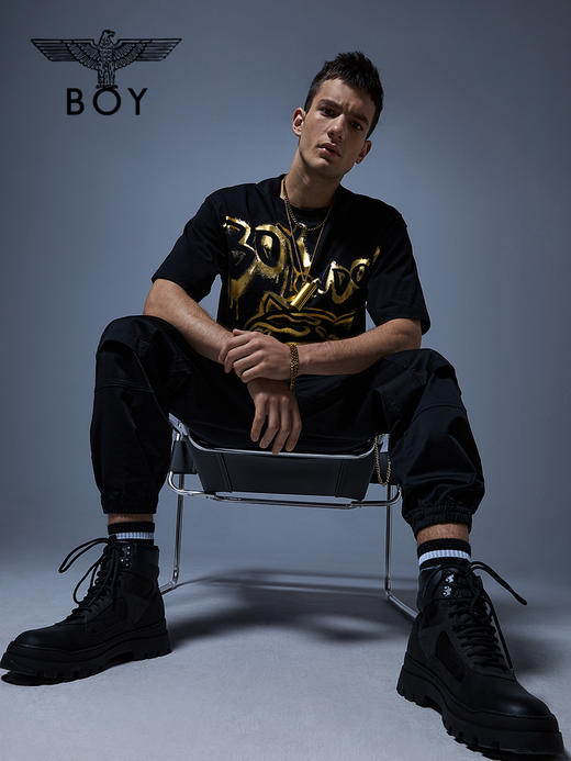 BOYLONDON贺岁系列男女同款22春夏新品黑金虎头印花短袖T恤B221NO101302 商品图3