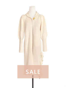 TYNVIE 小圆翻领单边木耳边开衩针织大衣 - 象牙白