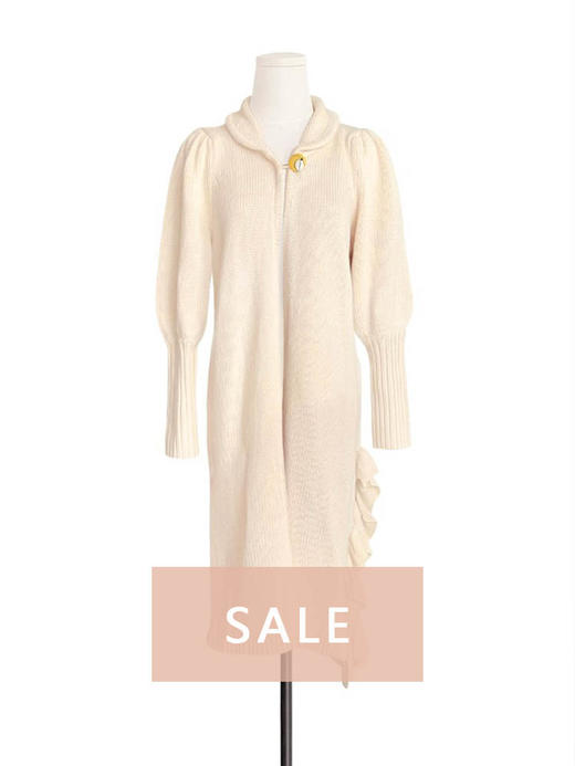 TYNVIE 小圆翻领单边木耳边开衩针织大衣 - 象牙白 商品图0
