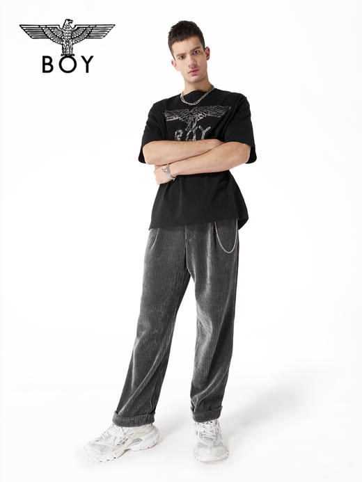 BOYLONDON短袖T恤情侣款22春夏新品潮酷烫钻LOGO印花上衣B221NO101902 商品图3