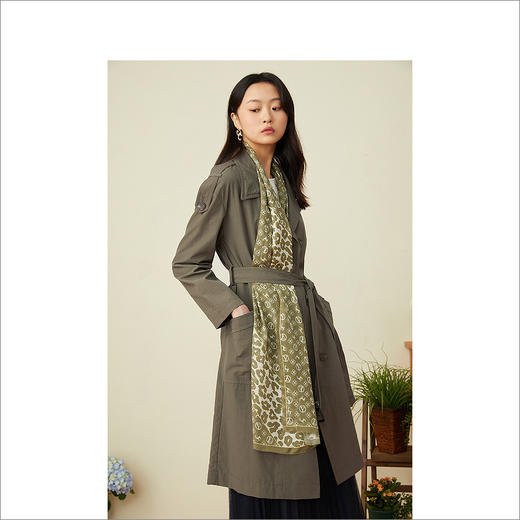 YINER音儿022春季新款军绿系带高腰显瘦气质中长款风衣8c32107050 商品图0