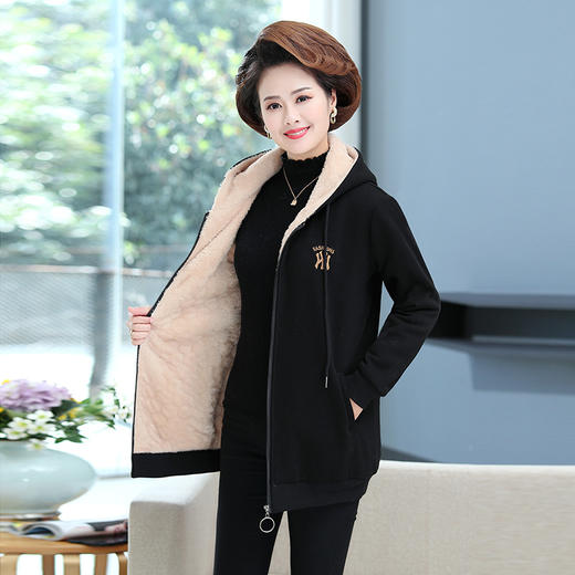 MQ-1238-651 外套女秋冬洋气中年女装加绒加厚秋装短款上衣中老年连帽卫衣 商品图1