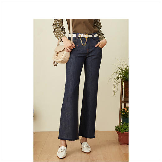 YINER音儿2022春季新款贴布毛边微喇牛仔裤8c32120310 商品图1