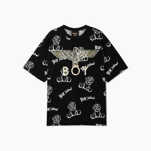 BOYLONDON短袖T恤情侣款22春夏新品宽松小熊满印圆领上衣B221N0104702 商品图3