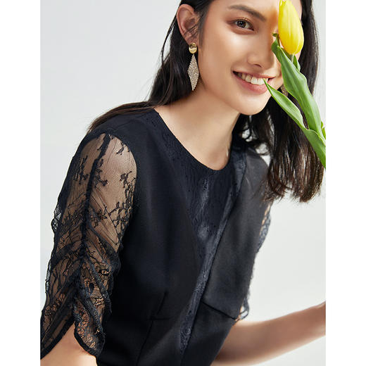 EITIE爱特爱女装夏季新款优雅蕾丝拼接连衣裙女6507240 商品图3