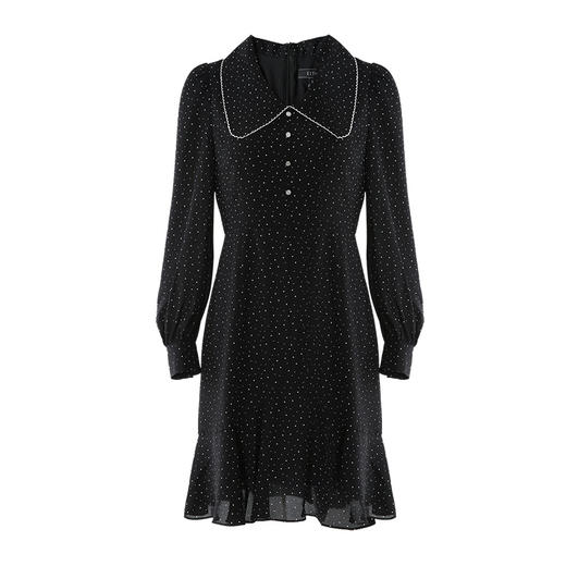 EITIE爱特爱春季新款时尚泡泡袖翻领a字裙复古波点收腰连衣裙A2207935 商品图4