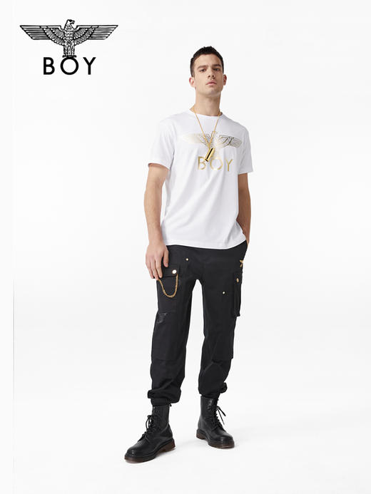 BOYLONDON短袖T恤情侣款22春夏新品烫资金老鹰LOGO印花上衣B221N0104001 商品图3