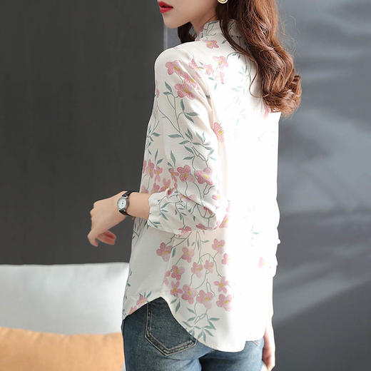 中式改良旗袍上衣女春秋中国风复古立领气质盘扣印花刺绣长袖衬衫  YX2051 商品图4