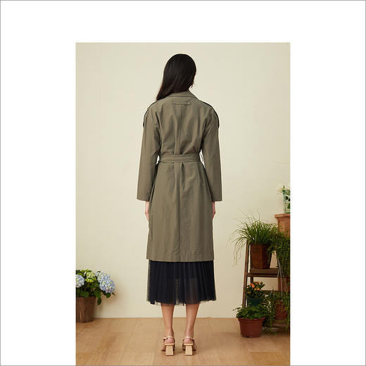 YINER音儿022春季新款军绿系带高腰显瘦气质中长款风衣8c32107050 商品图3
