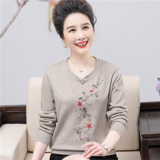 NP- TB667857260390 2022年新款中年女装针织春秋装上衣妈妈薄款毛衣中老年洋气打底衫 商品图2
