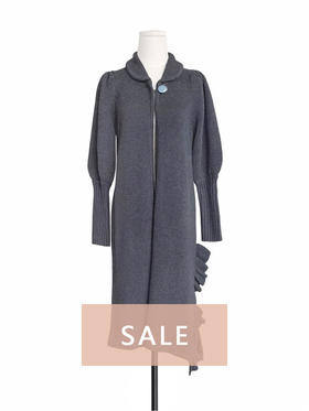 TYNVIE 小圆翻领单边木耳边开衩针织大衣 - 极致灰