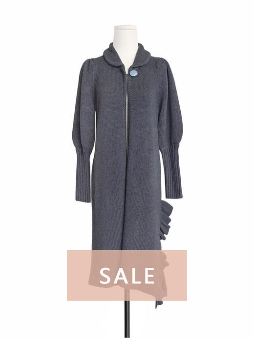 TYNVIE 小圆翻领单边木耳边开衩针织大衣 - 极致灰 商品图0