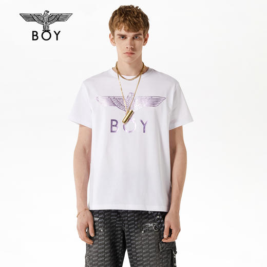 BOYLONDON短袖T恤情侣款22春夏新品烫资金老鹰LOGO印花上衣B221N0104001 商品图0
