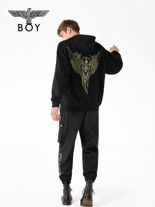 BOYLONDON连帽卫衣男女同款22春夏新品黑金潮酷廓形套头衫B221NO401802 商品图3