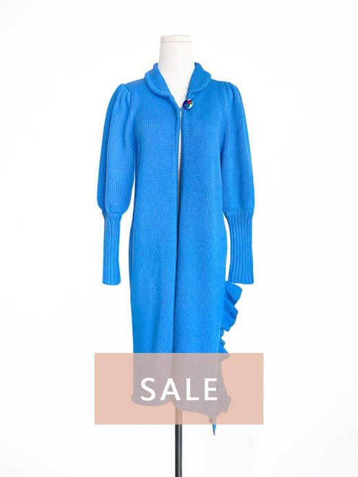 TYNVIE 小圆翻领单边木耳边开衩针织大衣 - 蓝色 商品图0