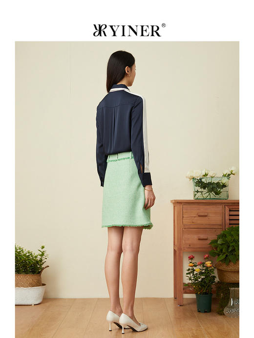 YINER音儿2022春季新款撞色印花飘带蚕丝衬衫8c32130030 商品图4