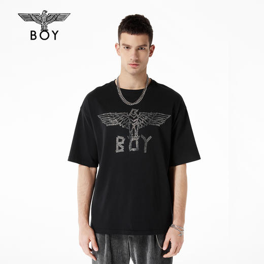 BOYLONDON短袖T恤情侣款22春夏新品潮酷烫钻LOGO印花上衣B221NO101902 商品图0