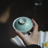 忘言造物月边影茶碗绿地粉彩水仙花开窗描金陶瓷盖碗手绘 容量120ml 口径8.8cm 高7.8cm 商品缩略图6