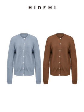 HIDEMI 美利奴羊毛中厚款纽扣开衫/雾霾蓝/巧克力色
