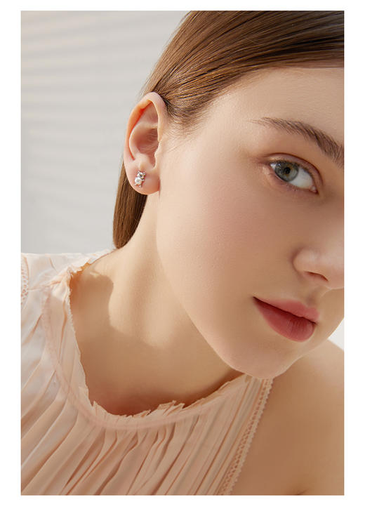 ZEGL设计师925纯银小熊爱心耳钉女小众设计感蝴蝶结耳环耳饰套装 商品图5