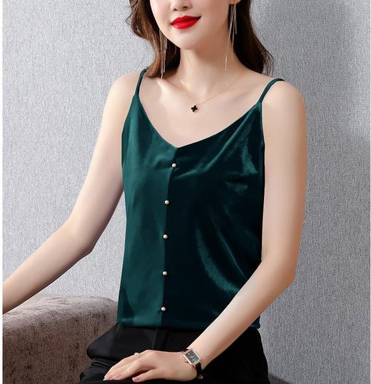 KQL-A83N8133新款时尚气质百搭细肩带双V领丝绒吊带背心 商品图2