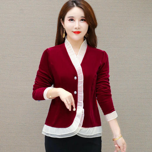 MQ1339-A04新款时尚时尚气质小香风V领长袖短款外套 商品图4