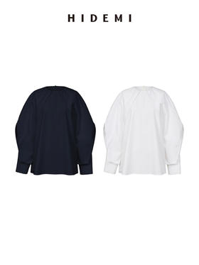 HIDEMI花苞几何设计感衬衫 白色/藏蓝色