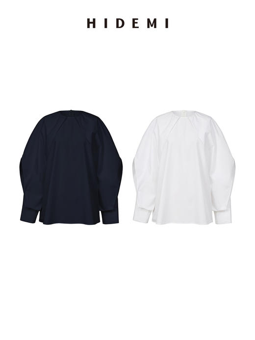 HIDEMI花苞几何设计感衬衫 白色/藏蓝色 商品图0