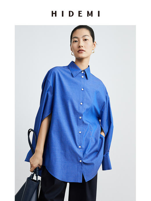 HIDEMI牛仔蓝廓形简约经典款衬衫 商品图0