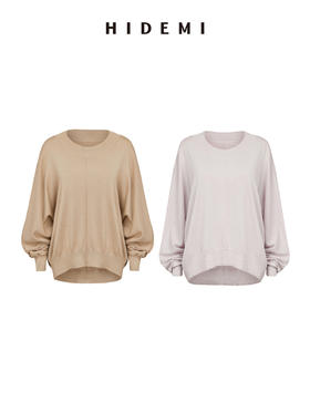 HIDEMI 美利奴羊毛廓形落肩宽松毛衣/奶茶色/香芋粉紫