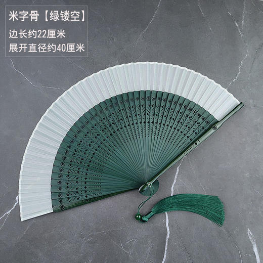 扇子折扇中国风女式夏天随身折叠汉服旗袍古风纯色空白绿色真丝扇， 商品图4