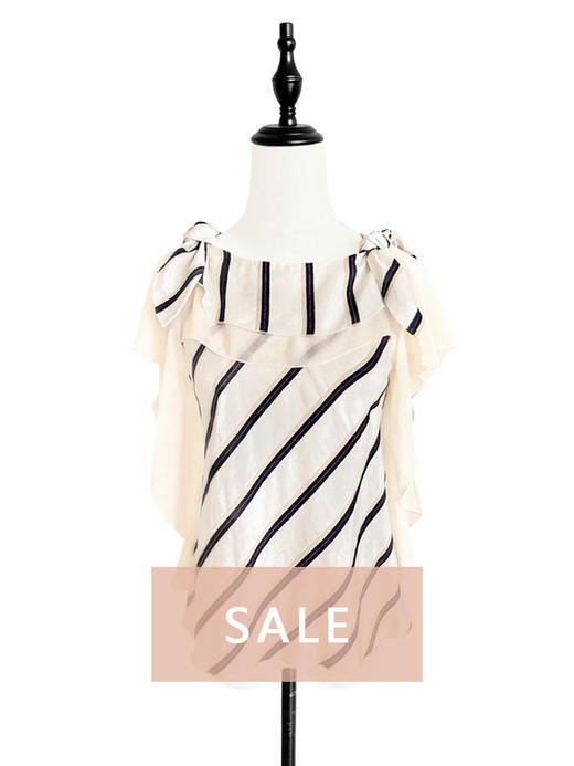 TYNVIE 拆卸蝴蝶结遮肩上衣（3种穿法）-斜条纹 商品图0