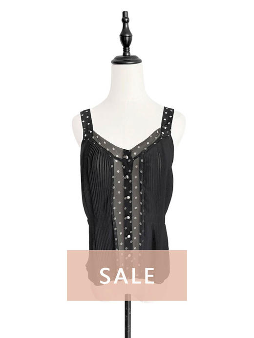 TYNVIE 压褶拼接心形领口背心-黑白波点 商品图0