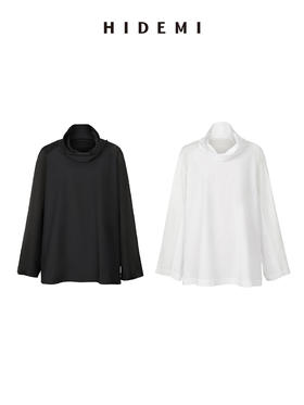 HIDEMI 醋酸缎拼接立领简约上衣 黑色/白色