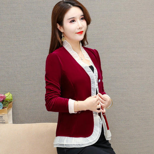 MQ1339-A04新款时尚时尚气质小香风V领长袖短款外套 商品图0