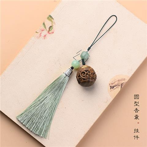 古风绿檀镂空莲花香囊盒子手机链中国风复古香丸香薰挂件女可打开 商品图5